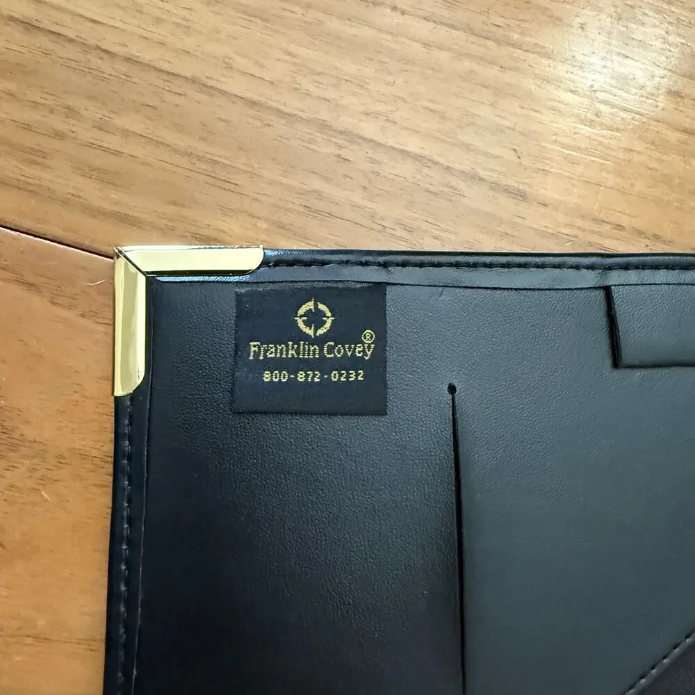 Vintage Franklin Covey Small Padfolio Brass Corners Black Planner 9 x 6.5 in